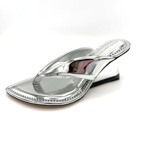 NEW Good American Clear Block Heel Thong Sandals dust bag no box Silver Sz 12 - Picture 16 of 16